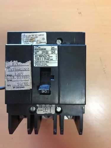 Siemens BQCH3B090 3 Pole 090 Amp 480v/277v Circuit Breaker With 120V Shunt Trip