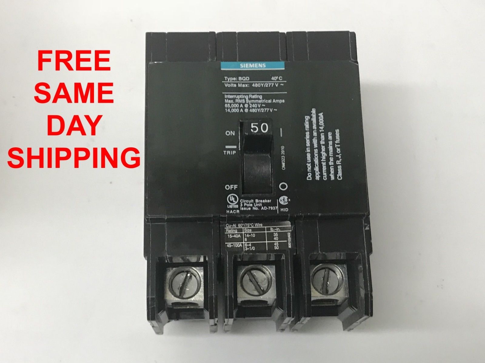 SIEMENS BQD350BP 50 AMP CIRCUIT BREAKER, Item: 742904-B1