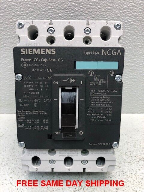 SIEMENS CIRCUIT BREAKER TYPE NCGA 3VL1102-1KM30-0AA0 20AMP ITEM 749272-J5