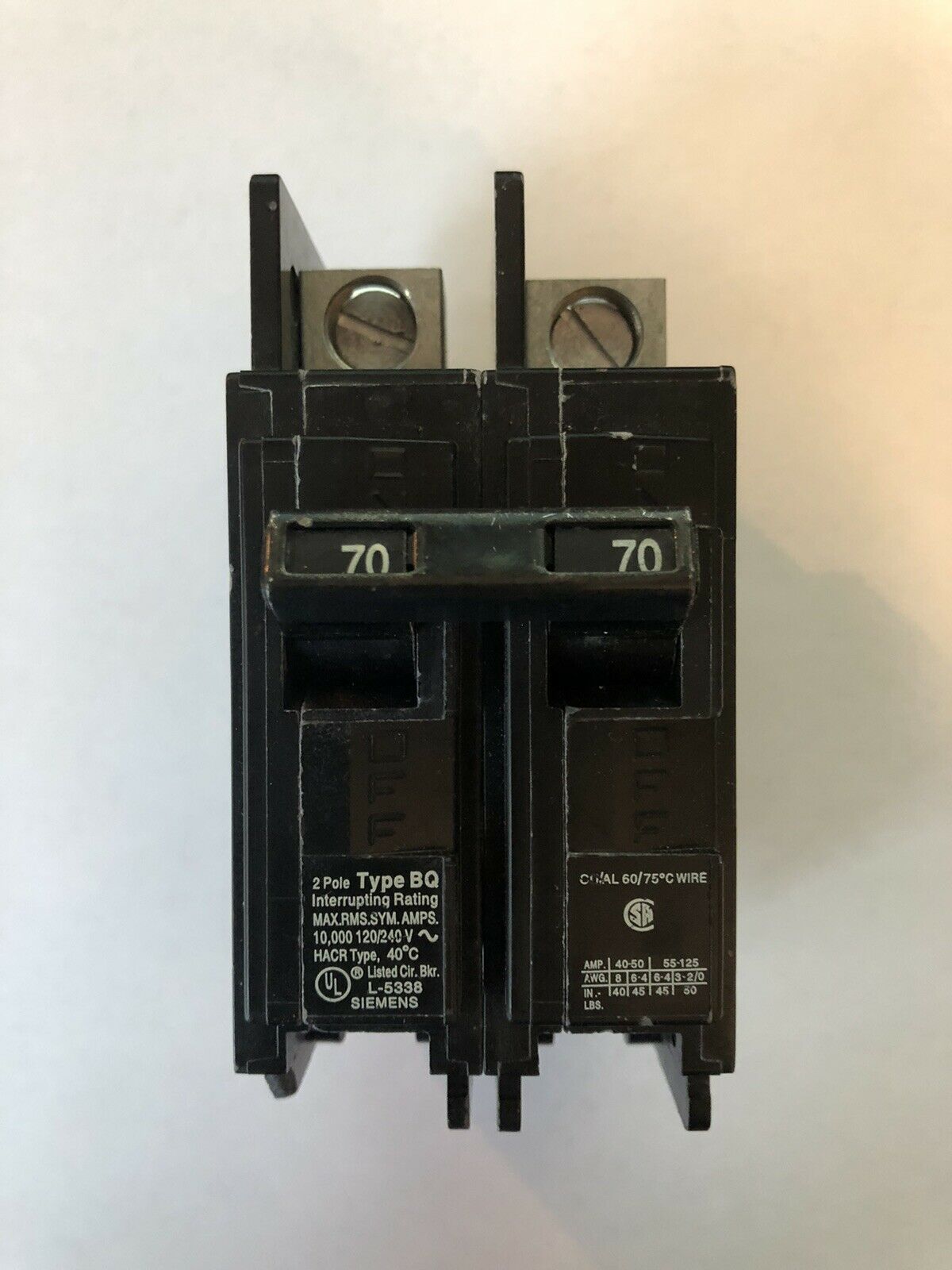 Siemens BQ2B070L 70-Amp Double Pole 120/240-Volt 10KAIC Lug In/Lug Out Breaker