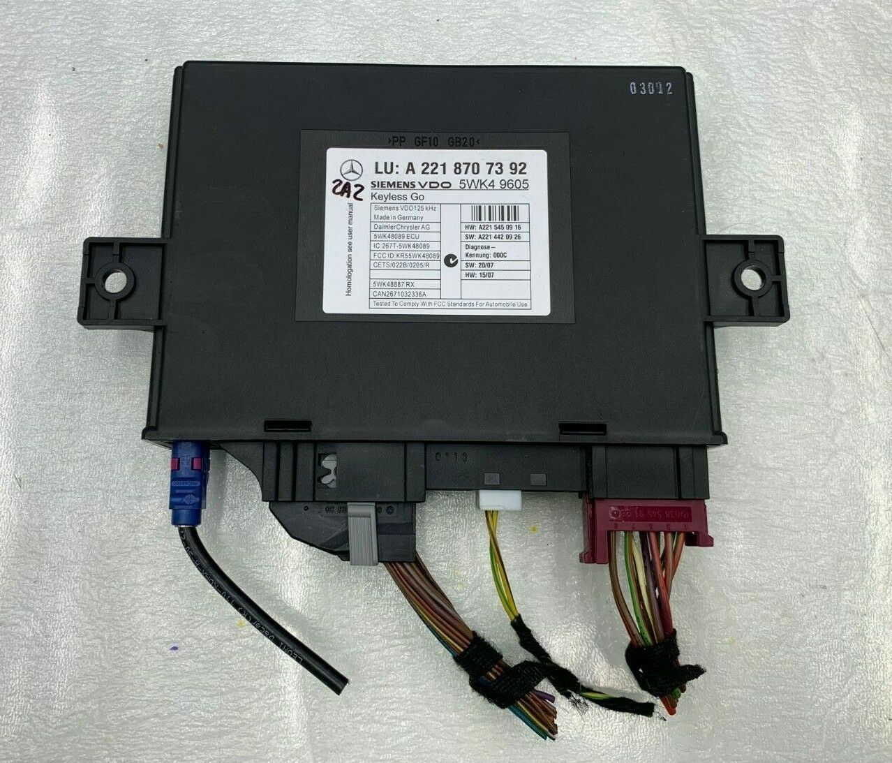 2007 - 2010 MERCEDES S CL CLASS - KEYLESS GO CONTROL MODULE UNIT A2218707392 OEM