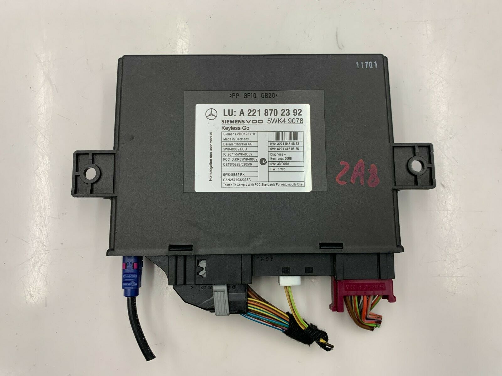 2007 - 2010 MERCEDES S CL CLASS - KEYLESS GO CONTROL MODULE UNIT A2218702392 OEM