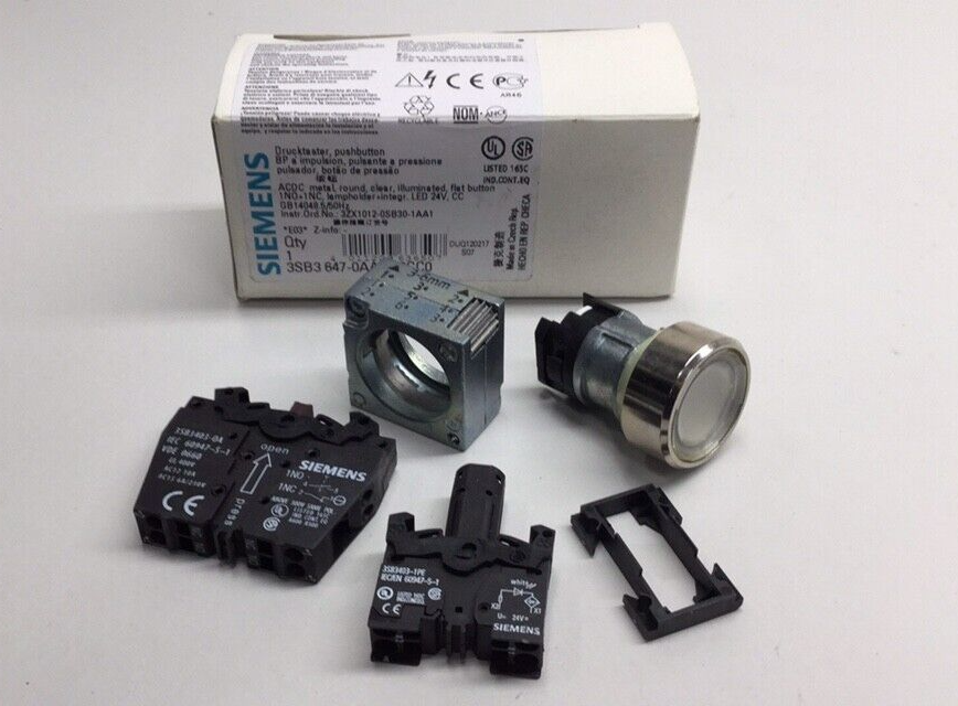 Siemens 3SB3-647-0AA71-0CC0 Pushbutton ACDC Metal Round Clear Illuminated Flat