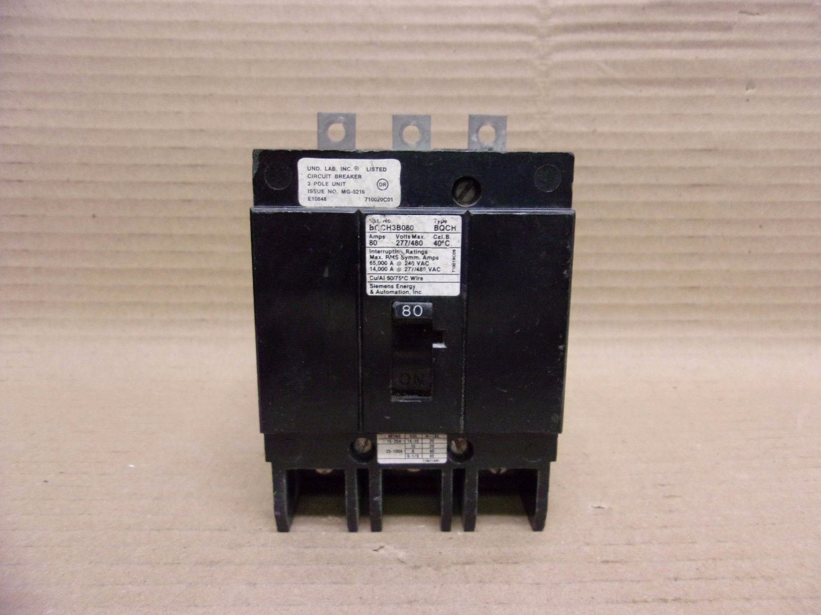Siemens BQCH 3 pole 80 amp 480v BQCH3B080 Circuit Breaker