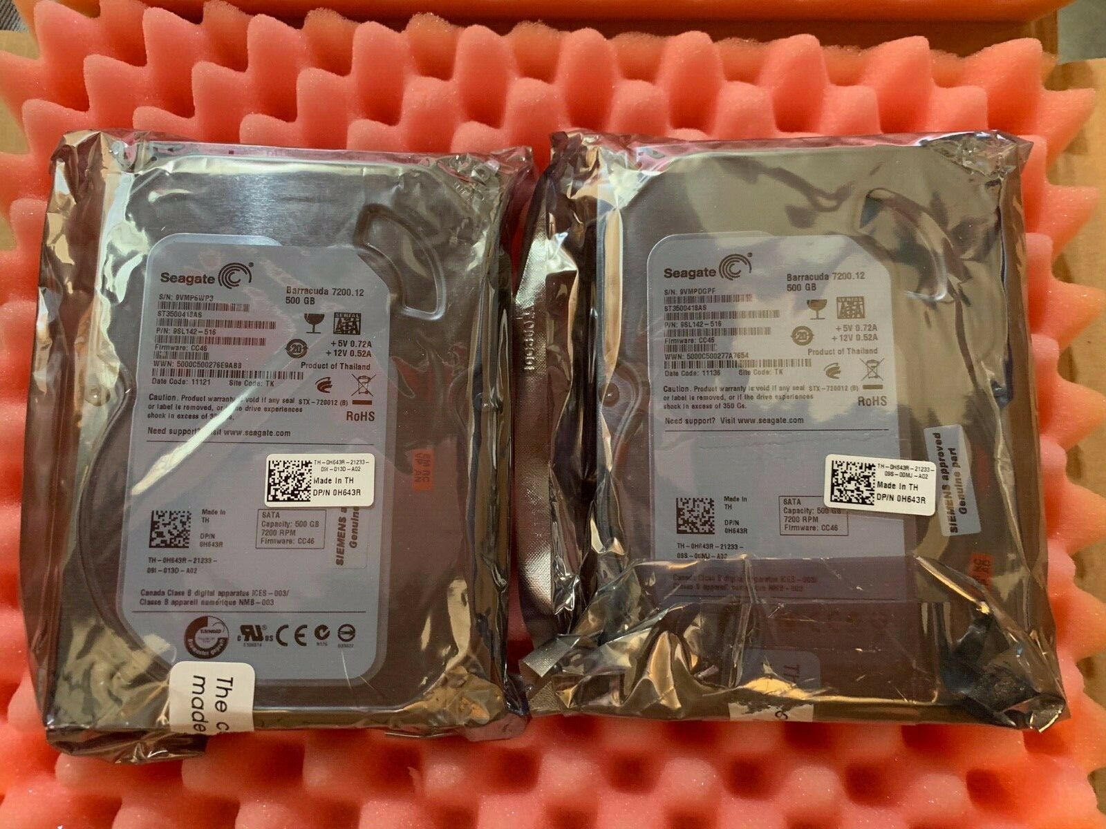 Siemens 547C Hard Disk 3.5 inch SATA 500 GB a5e02435589 LOT of 2