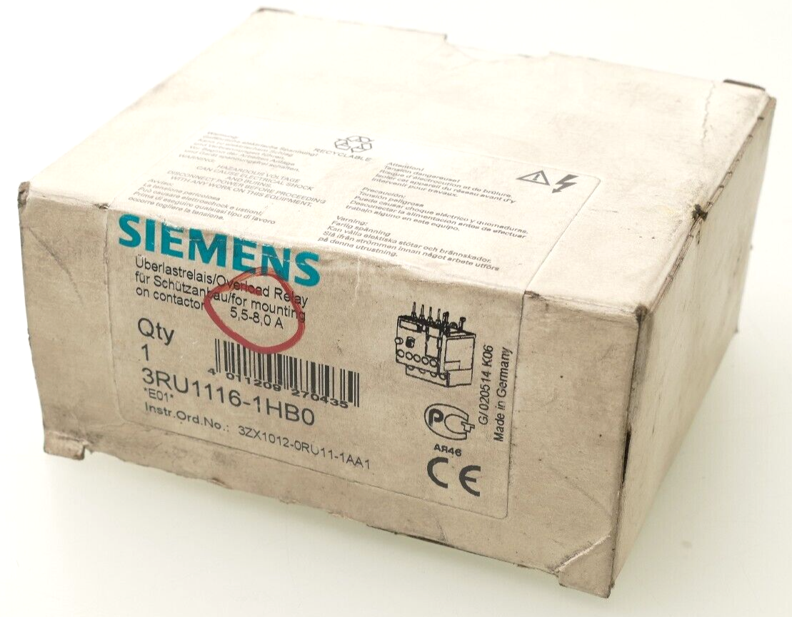 Siemens SIRIUS Überlastrelais 3RU1116-1HB0 | 3RU1 116-1HB0 | E:01