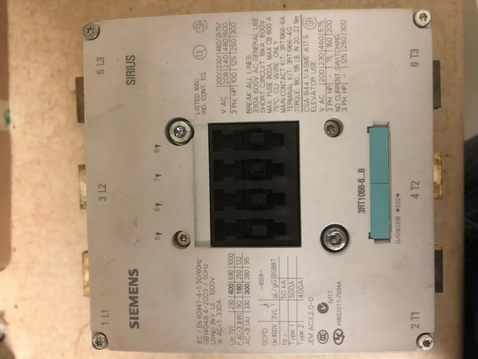 SIEMENS SIRIUS 3RT1066-6 ...6 300A contactor