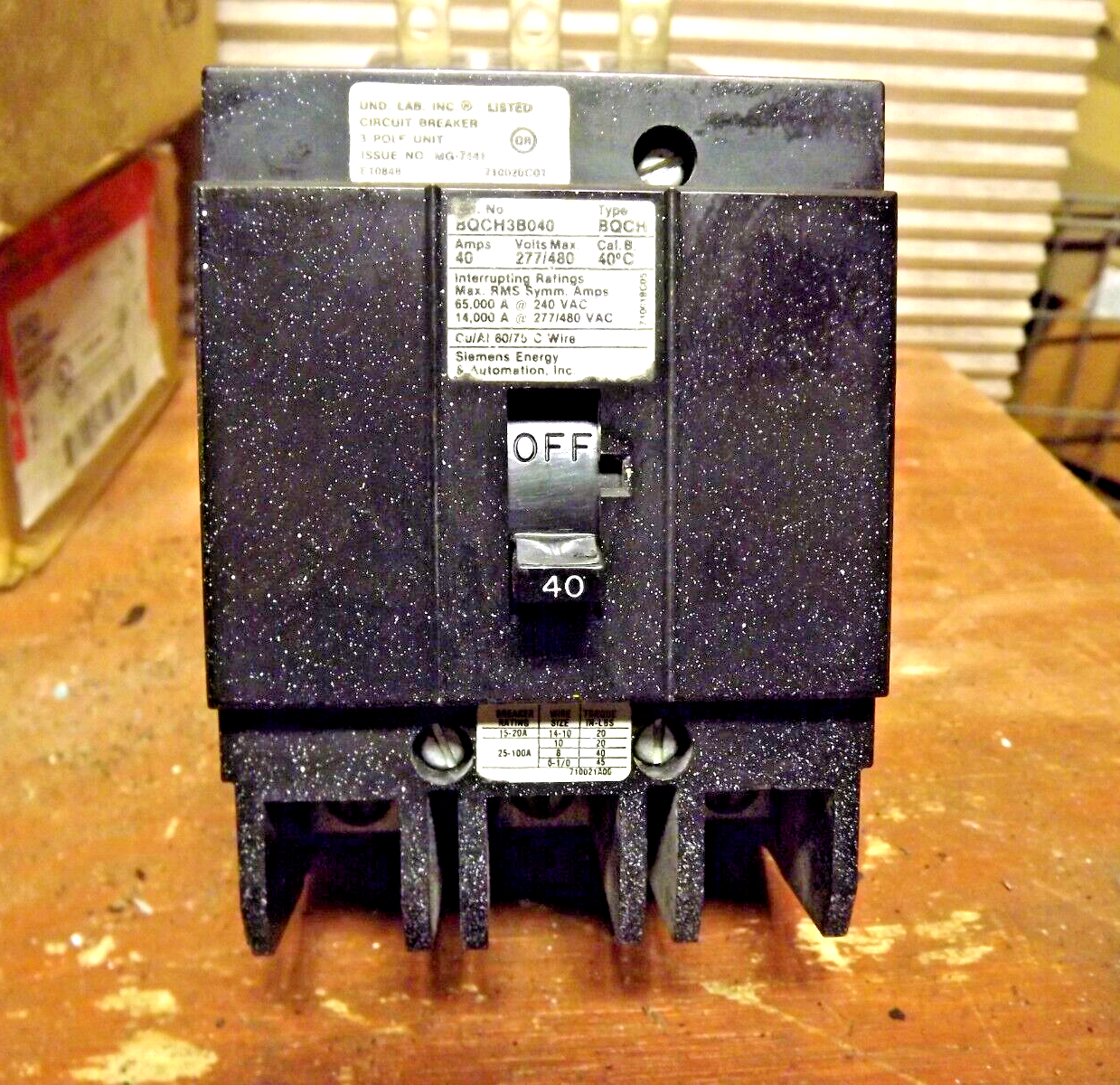 Siemens BQCH3B040 Circuit Breaker 3P 40A 480V