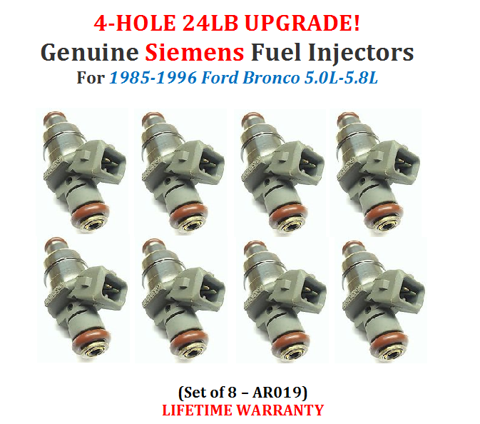 Siemens 4-HOLE 24LB UPGRADE Fuel Injectors for 1985-1996 Ford Bronco 5.0L-5.8L 