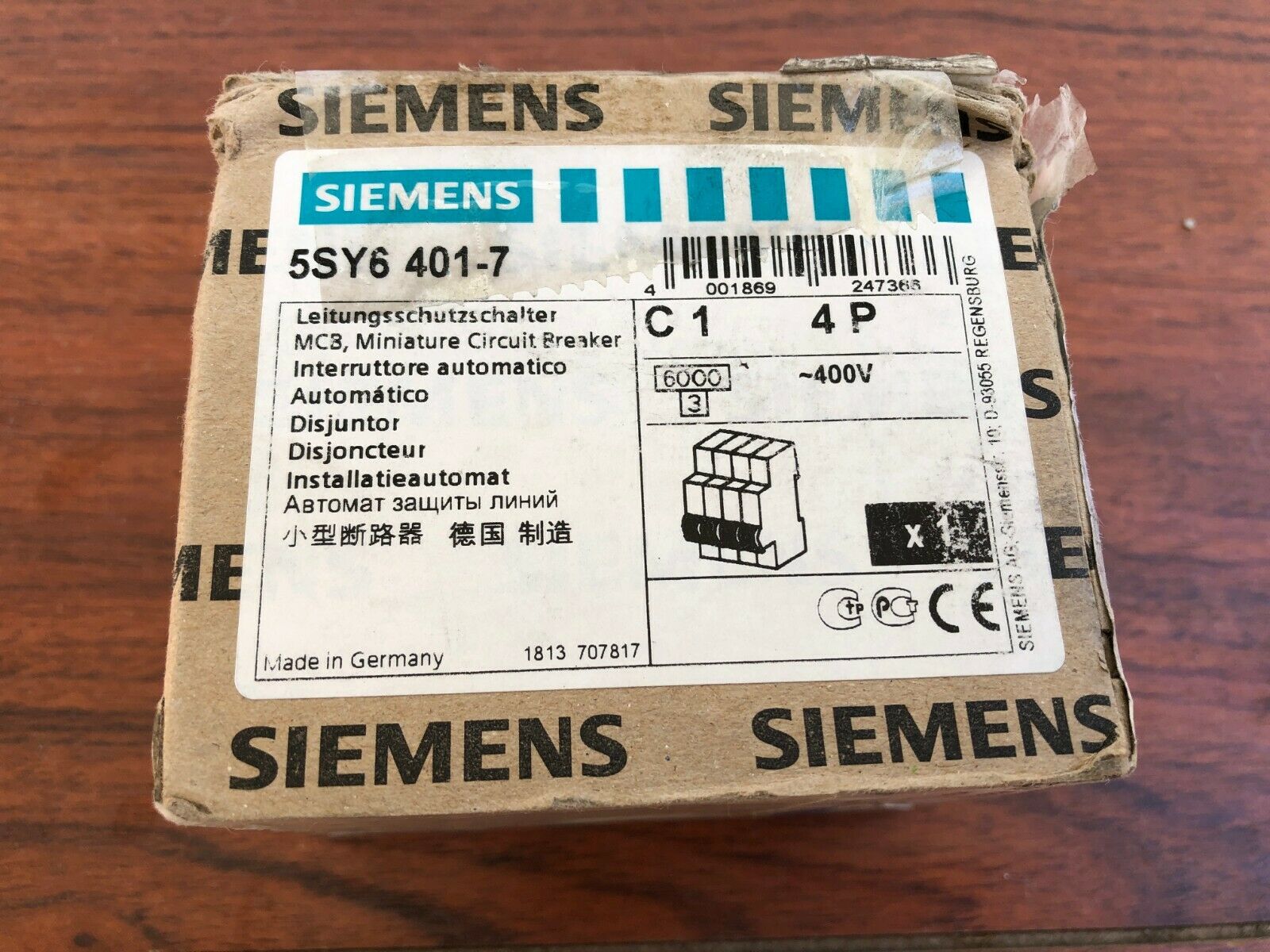 New Siemens  5SY64017 Miniature circuit breaker 400 V 6kA,  4-pole, C, 1A, D=70 