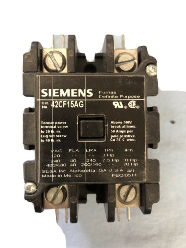 Siemens 42CF15AG 75D70545G 2P 40A 208-240V Coil Relay, Used