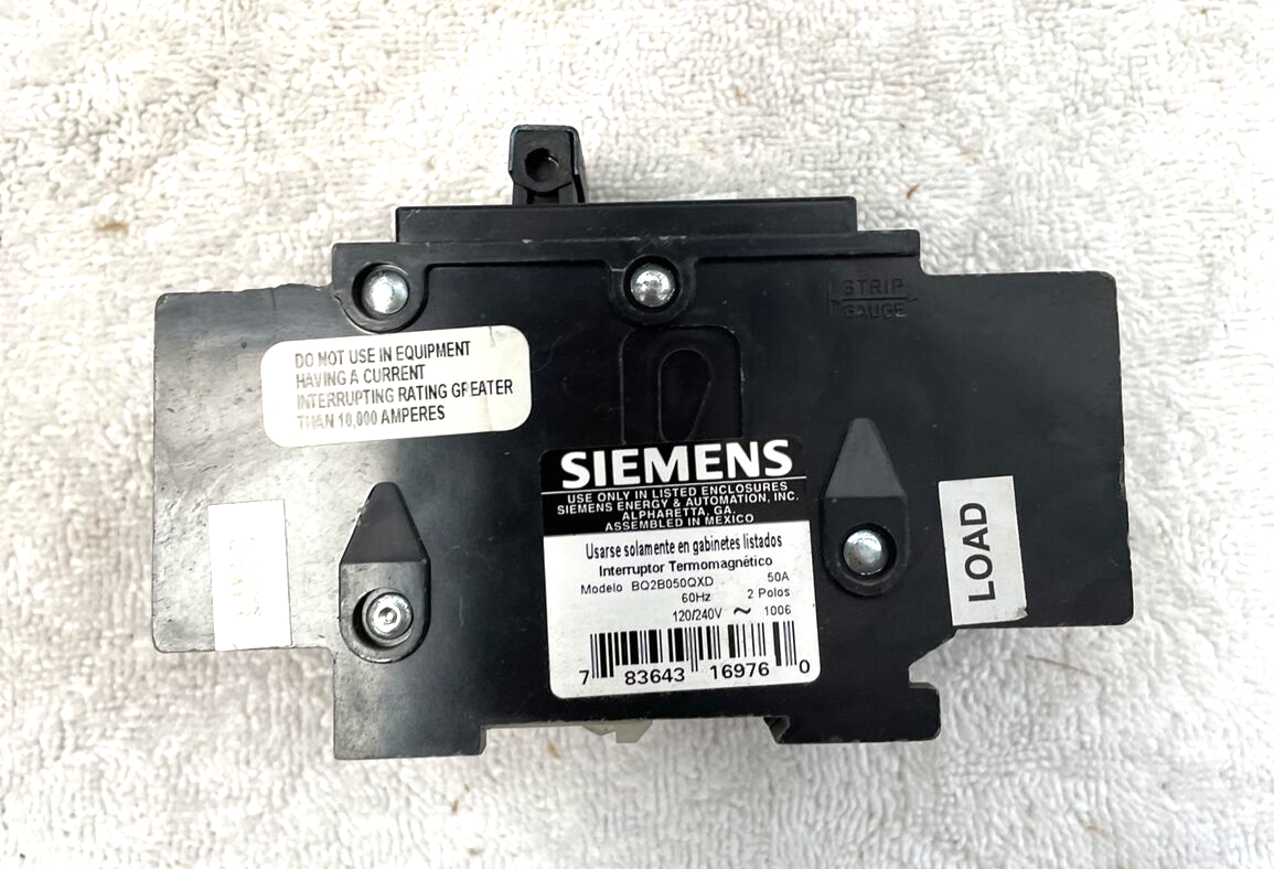Siemens BQ2B050QXD Circuit Breaker, 2 Pole, 50 Amp, 120/240V