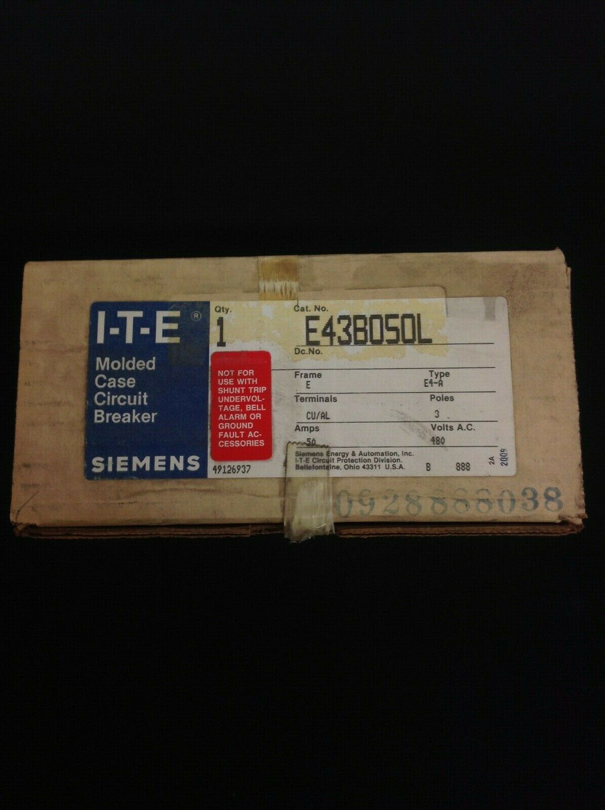 Siemens Molded Case Circuit Breaker E43B050L
