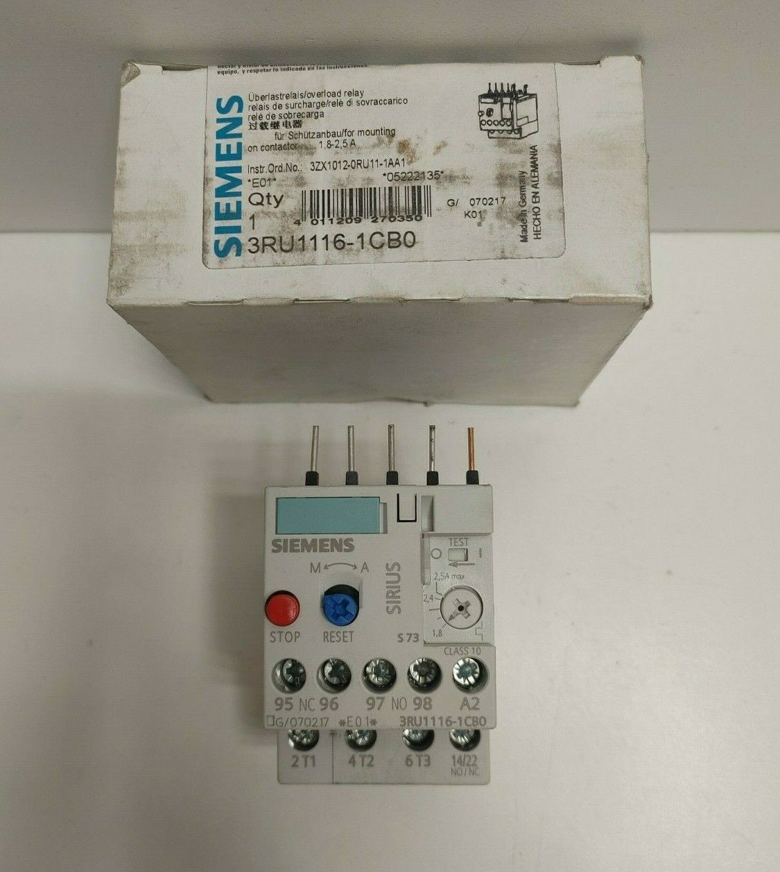 NEW OLD STOCK! SIEMENS 1.8-2.5A 600V OVERLOAD REALY 3RU1116-1CB0