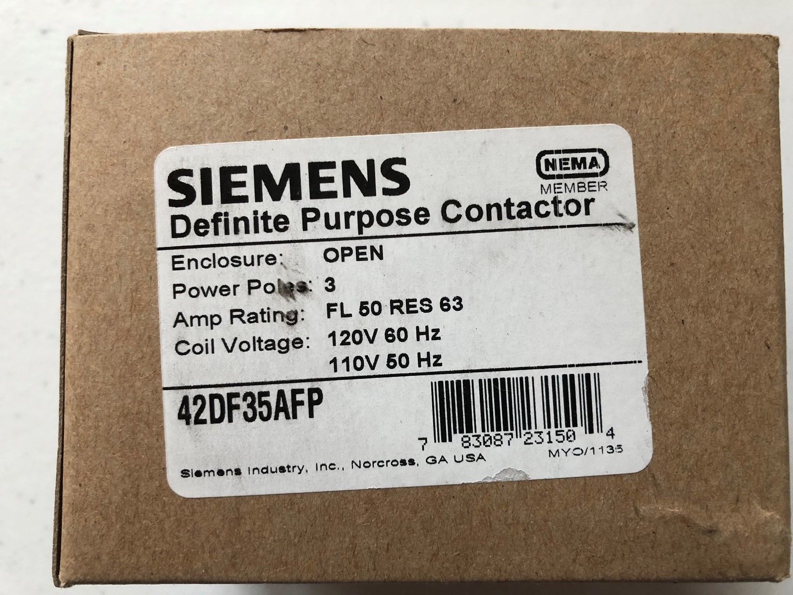 42DF35AFP 50 AMP 3 Pole Contactor Relay 120 VAC Coil New in Box Siemens