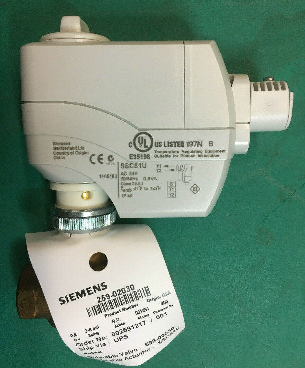 SIEMENS 259-02049 25902049 1/2&quot; 2W VALVE W/ ACTUATOR SSC81U NIB Powermite 599 