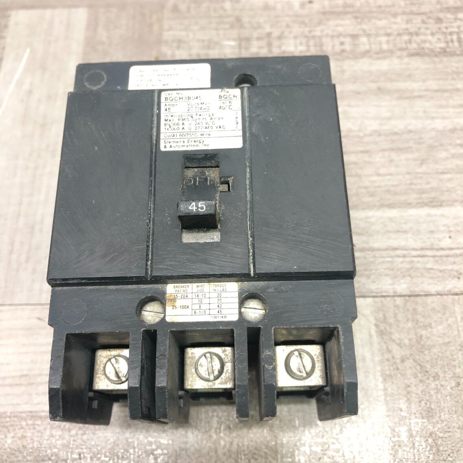 Siemens BQCH3B045 Circuit Breaker | Type BQCH | 45 Amp | 3 Pole | 480/277 VAC