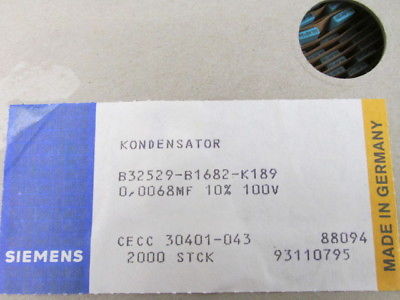 1600 PCS SIEMENS B32529-B1682-K189 6800PF 10% 100V CAPACITORS