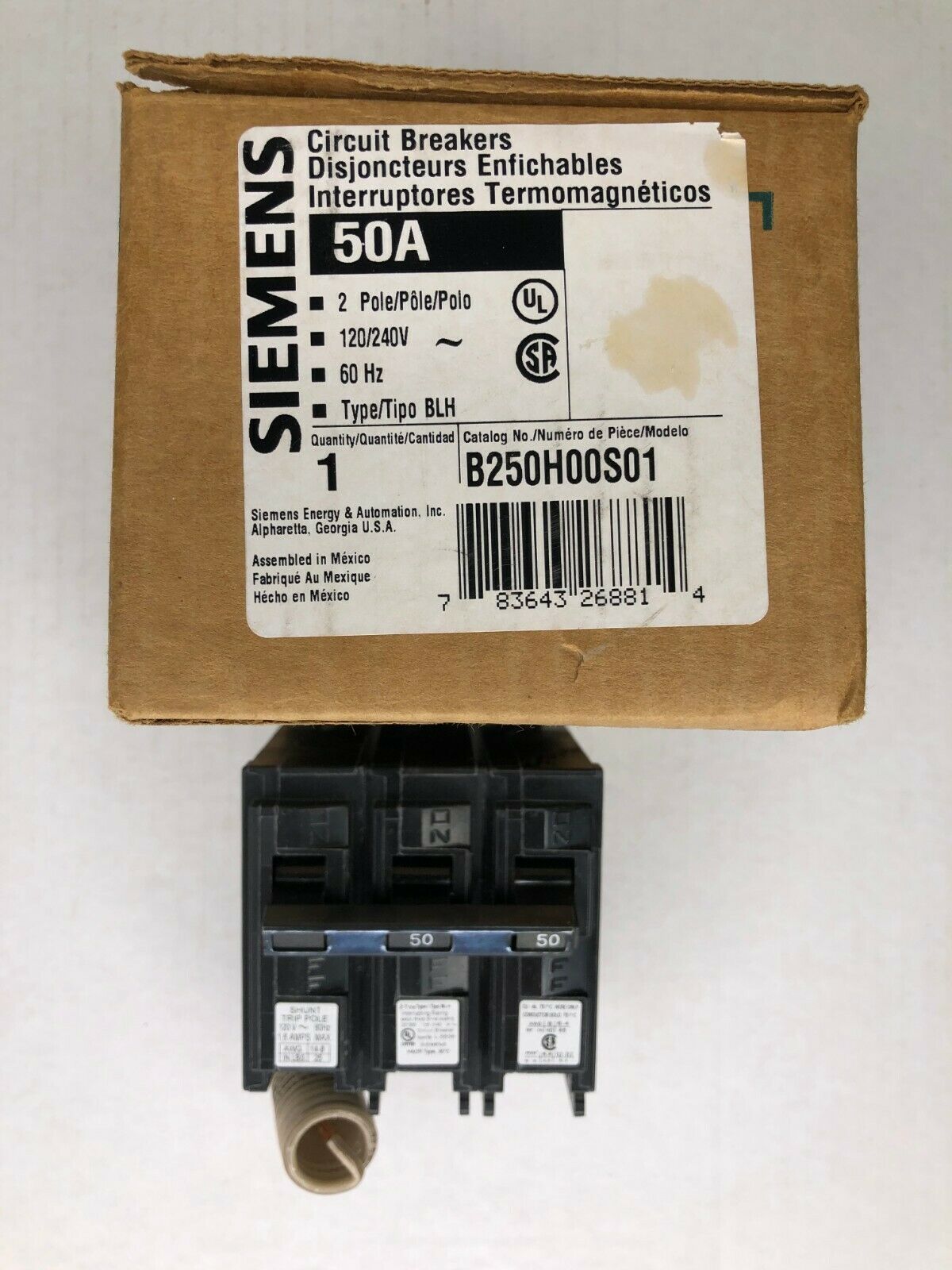 SIEMENS B250H00S01 50A 2 POLE CIRCUIT BREAKER 
