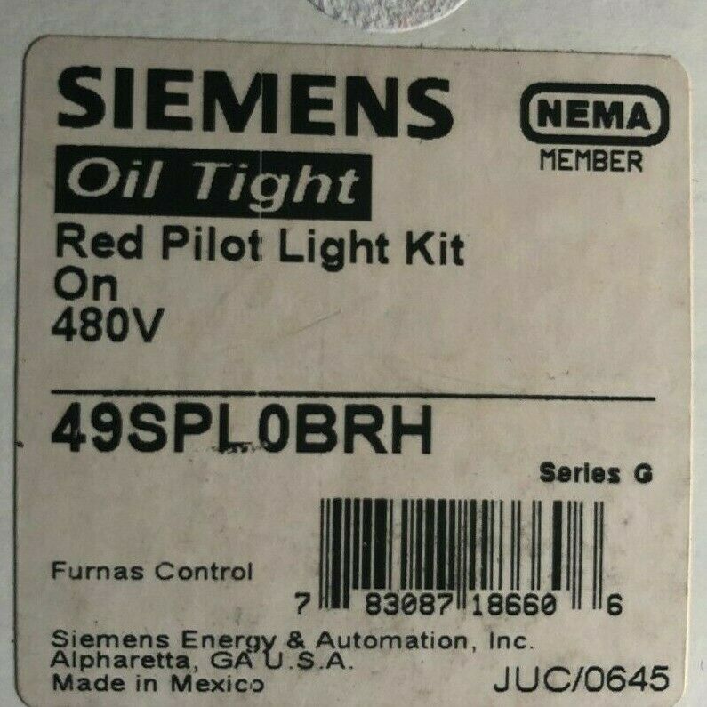 Siemens 49SPL0BRH Finger-Safe Transformer Pilot Light, 480 VAC, Rear Mounting