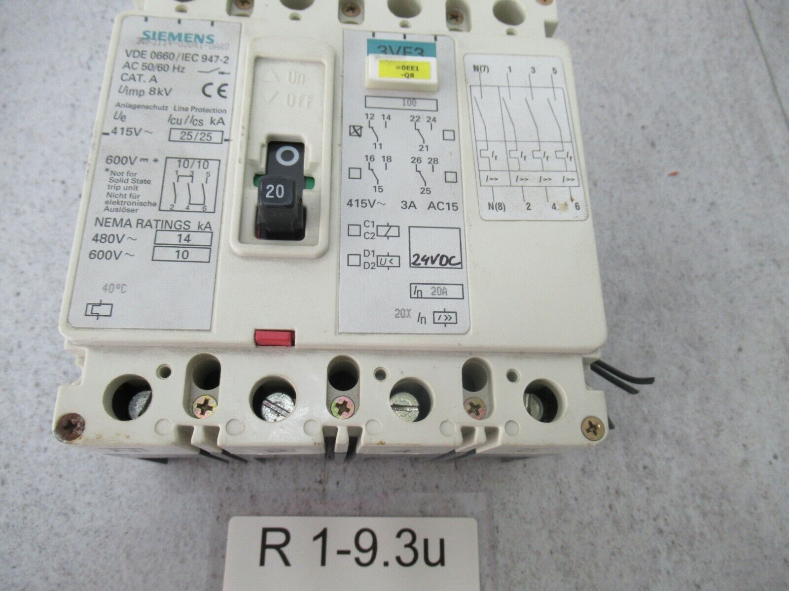 Siemens 3VF3114-0JD41-0AA0 Leistungsschalter 4-polig IN=20A ICU=25kA/415V