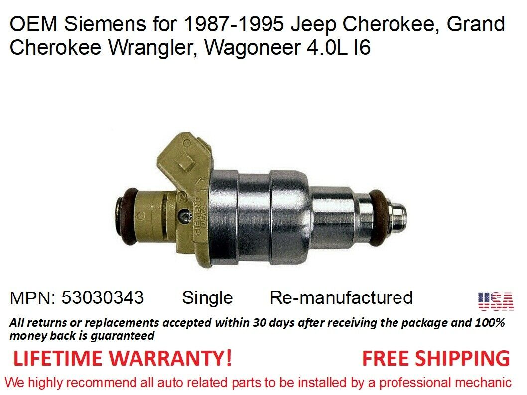 1 Fuel Injector for 1993-1995 Jeep Grand Cherokee 4.0L I6 OEM Siemens #53030343