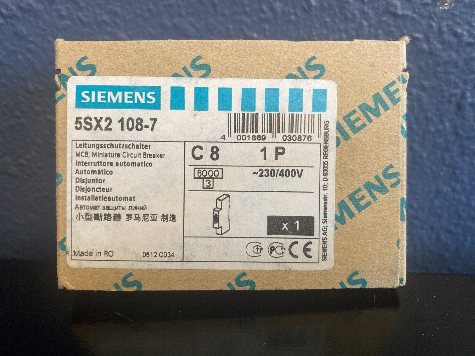 SIEMENS 5SX2 108-7 C8 MINIATURE CIRCUIT BREAKER 5SX21087 (NIB)