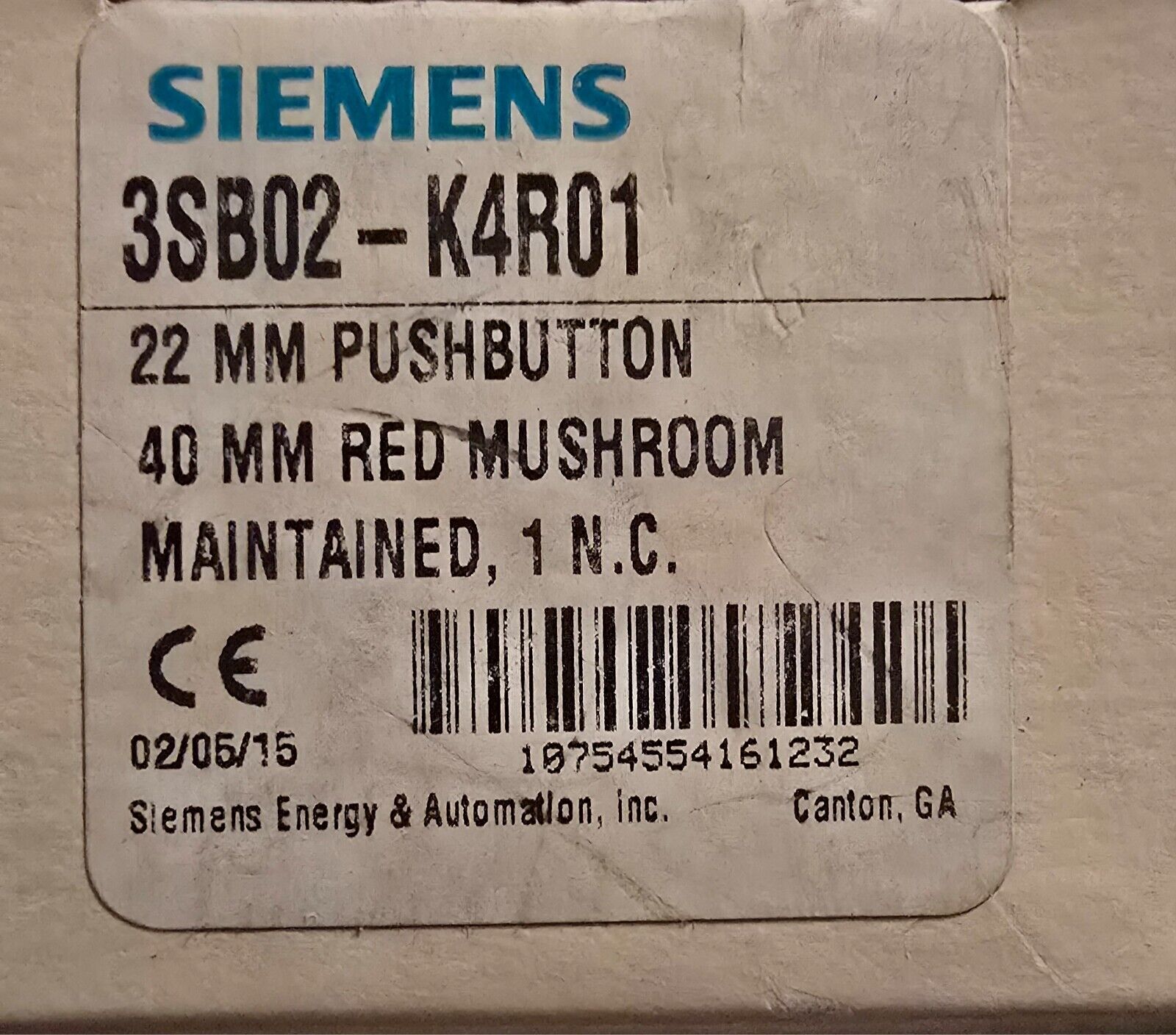 SIEMENS 3SB02-K4R01 MUSHROOM PUSHBUTTON RED NSMP