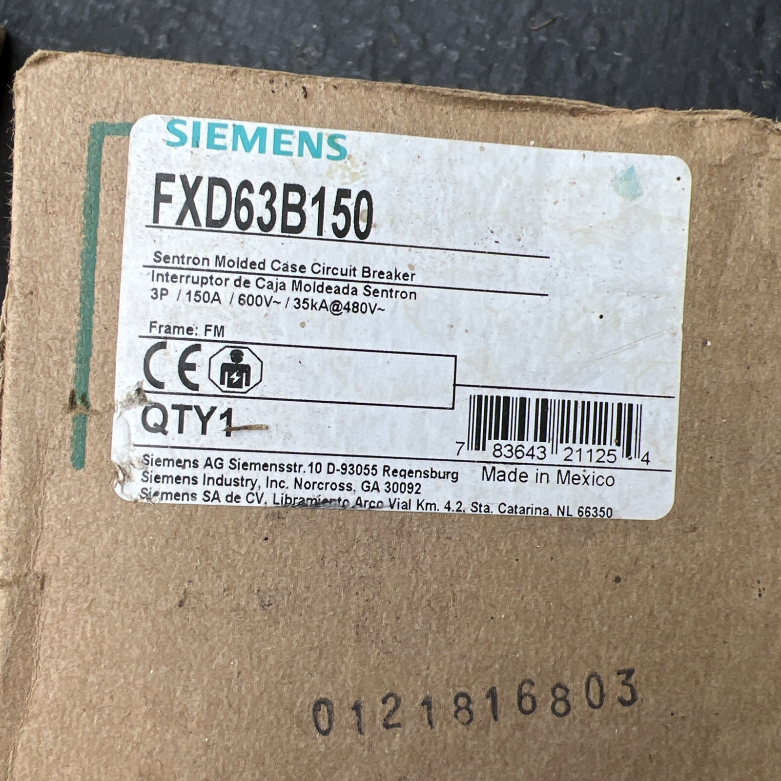 FXD63B150 SIEMENS 3 POLE 150AMP 600V  CIRCUIT BREAKER BRAND NEW