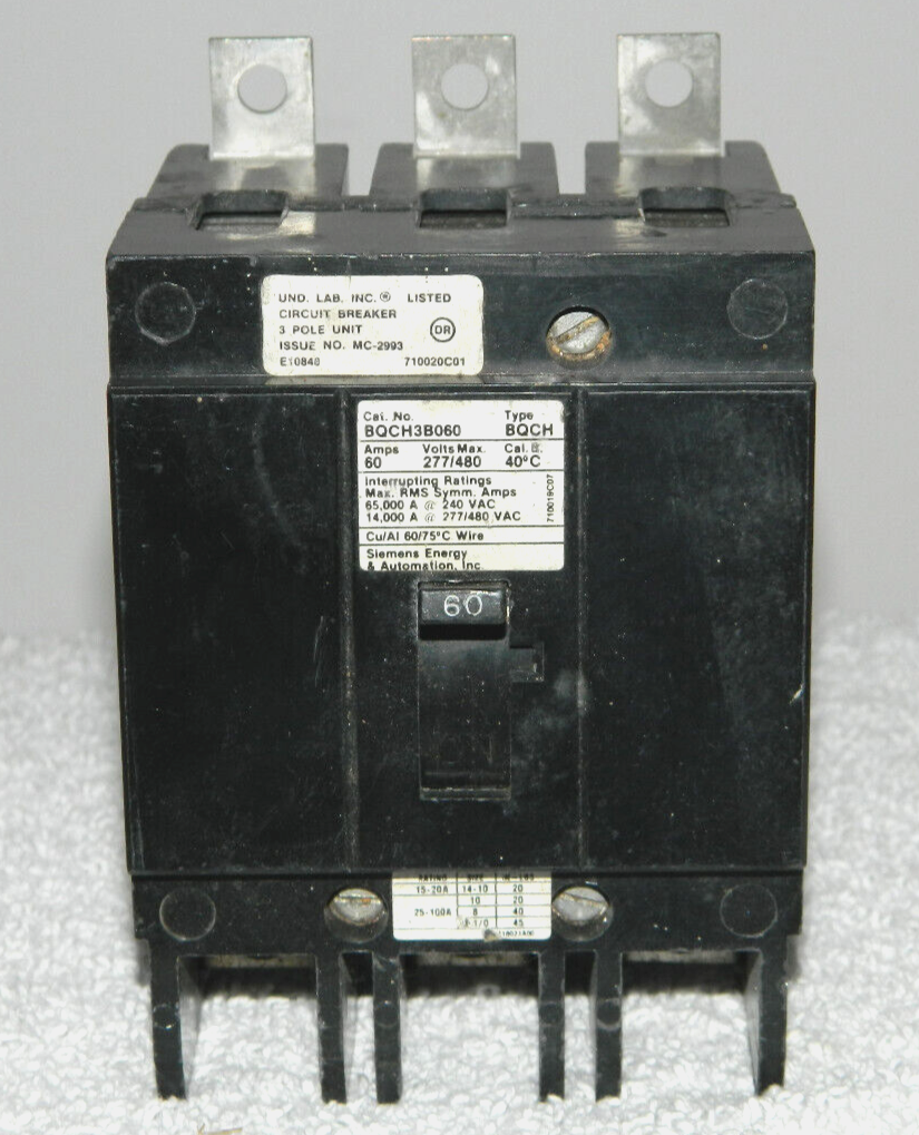 Siemens BQCH3B060 60 Amp 3 Pole Circuit Breaker - 277/480 VAC