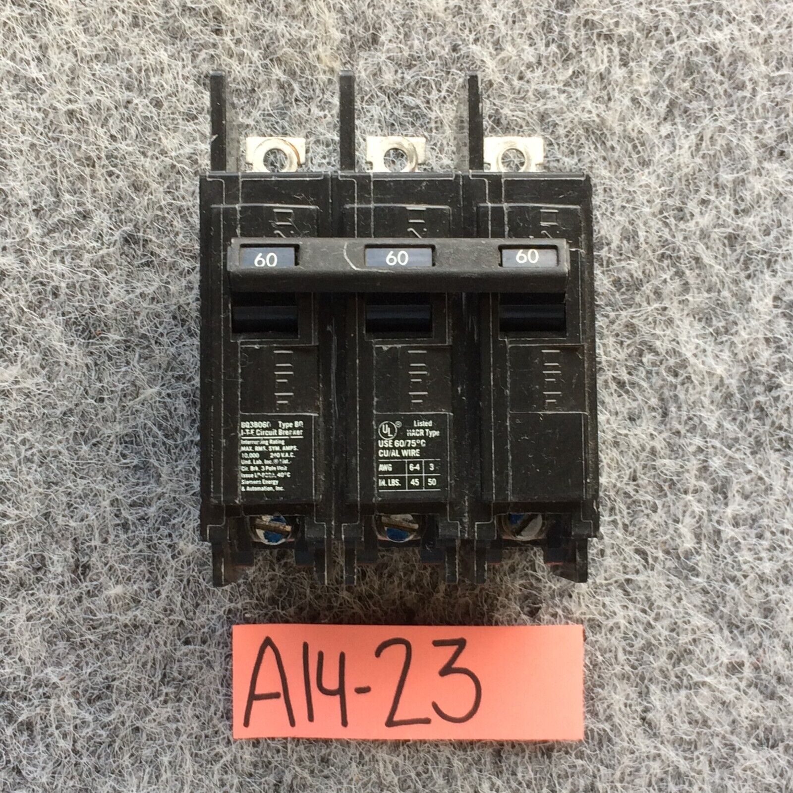 ITE SIEMENS BQ BQ3 CIRCUIT BREAKER BQ3-B060 60AMP 240VOLT 3POLE