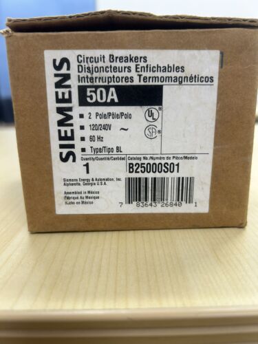 New Circuit Breaker Siemens B25000S01 50 Amp 2 Pole 120/240V 10kA Shunt Trip