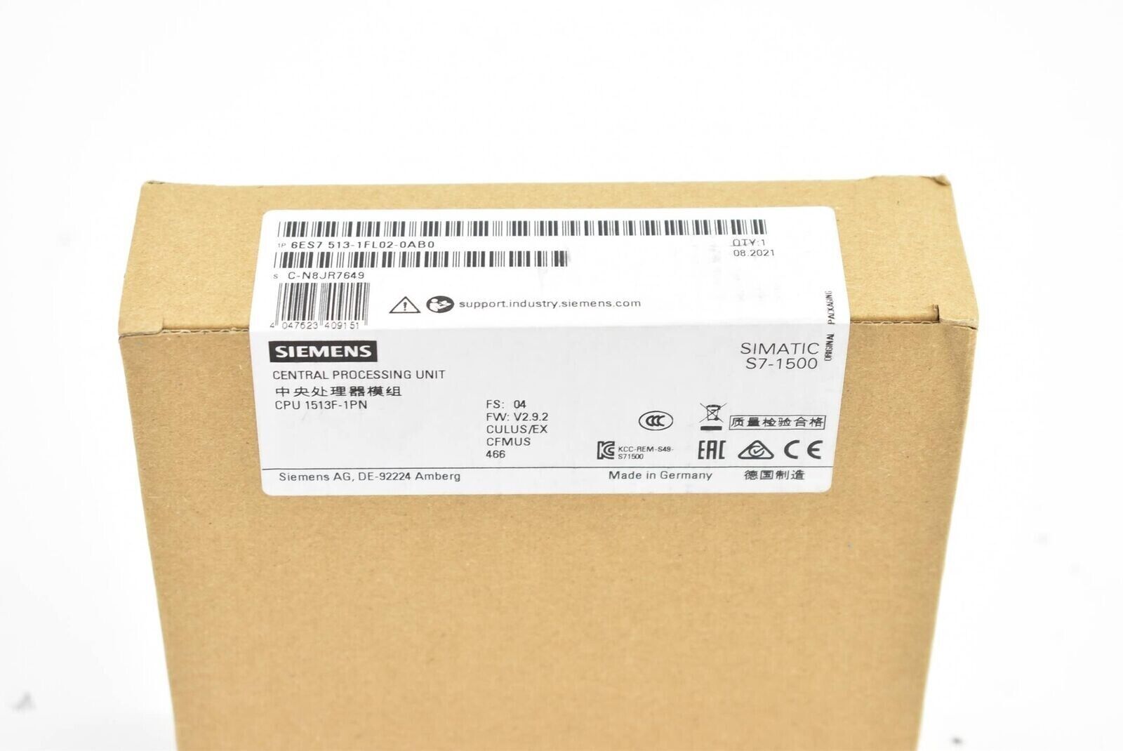 New In Box Siemens 6ES7 513-1FL02-0AB0 / 6ES7 513-1FL02-0AB0 CPU Module