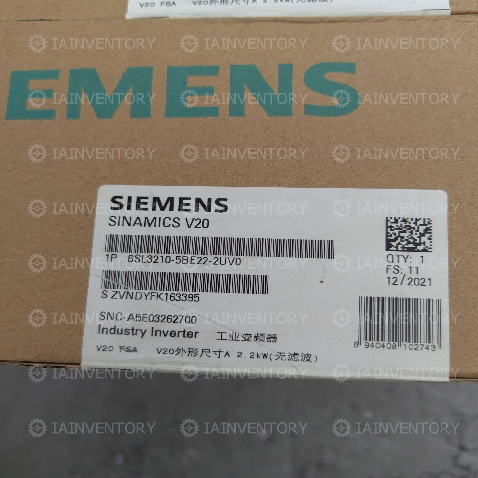 1pc NEW Siemens Inverter 6SL3210-5BE22-2UV0 with warranty