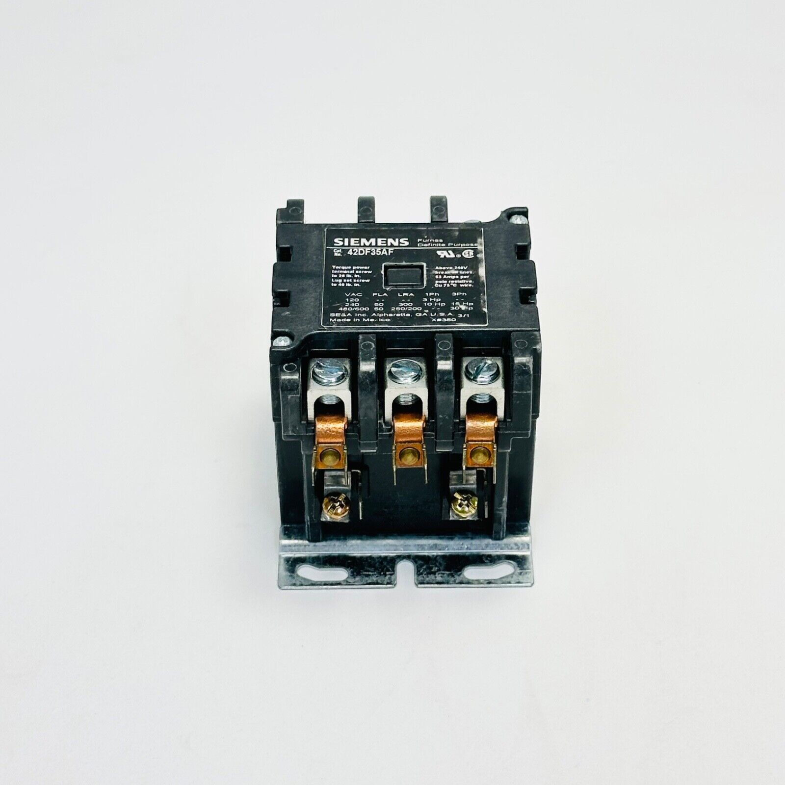 Siemens 42DF35AF Definite Purpose Contactor, 3-Pole, 50A, 110-120VAC Coil