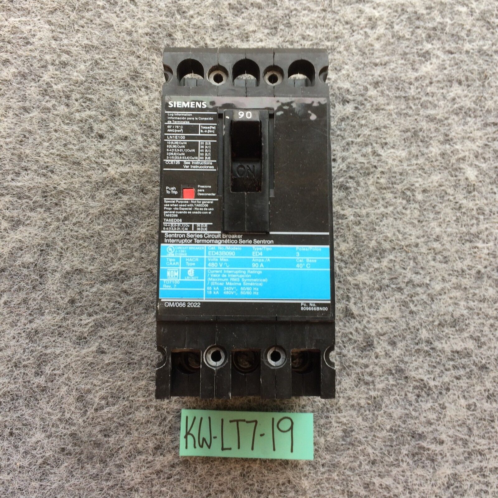 ITE Siemens ED43B090 90 Amp 3-pole 480v Circuit Breaker *Ships Same Day*
