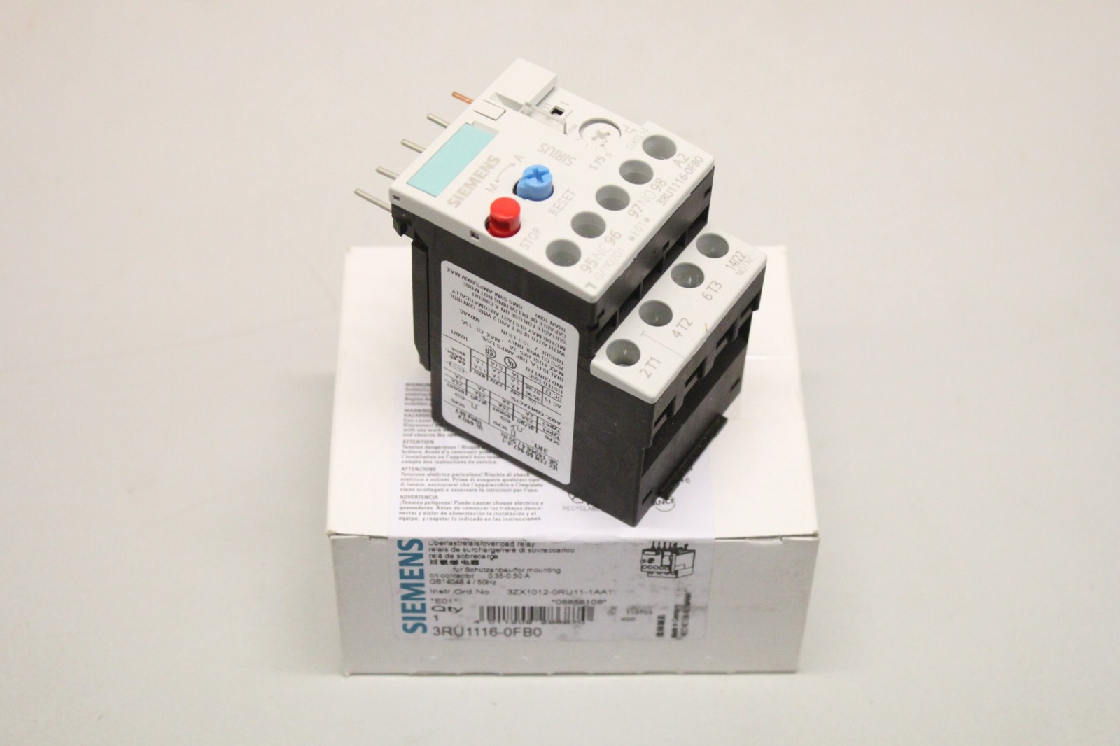 Siemens 3RU1116-0FB0 0.35-0.5A Overload Relay 4011209286870 Original Packaging