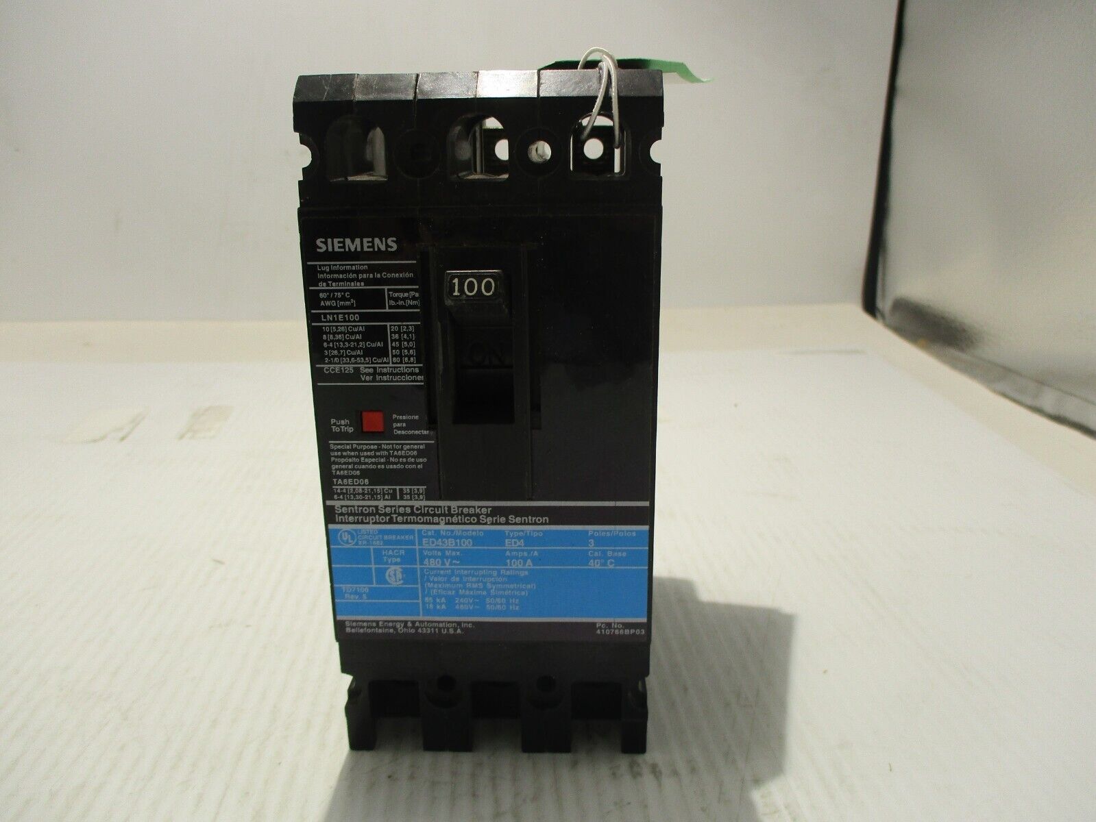 NEW SIEMENS ED43B100 CIRCUIT BREAKER 3 POLE 100A/AMP