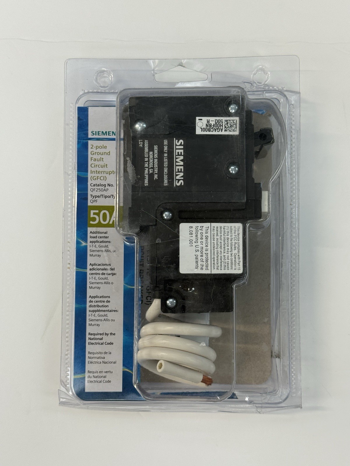 Siemens 50A 2-Pole Ground Fault Circuit Interrupter (GFCI) Type QPF QF250AP