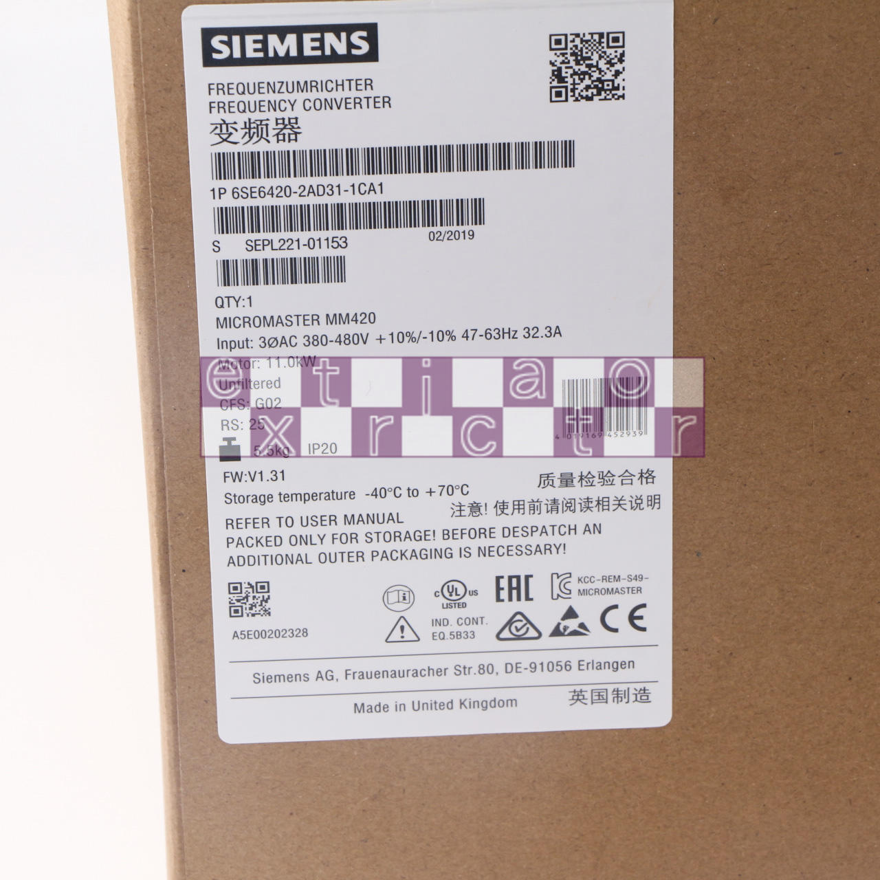 1PCS NEW SIEMENS INVERTER 6SE6420-2AD31-1CA1 6SE6 420-2AD31-1CA1