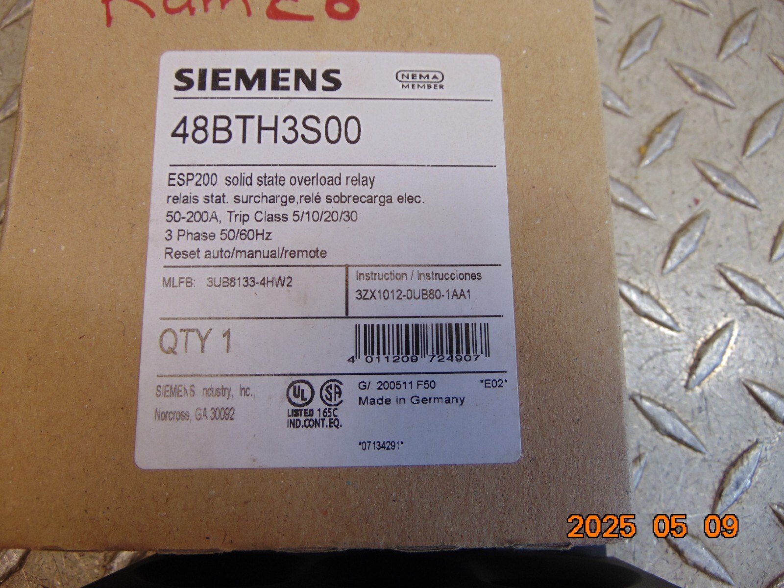 SIEMENS 48BTH3S00 SOLID STATE OVERLOAD RELAY 3PH 50-200A NEW