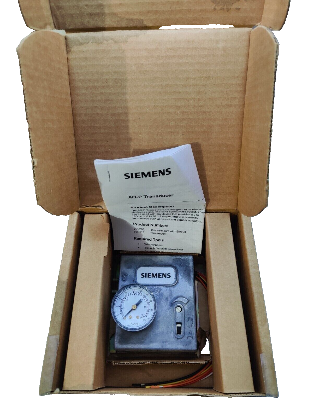 Siemens 545-113 Analog Output Pneumatic Transducer Panel Mount HVAC