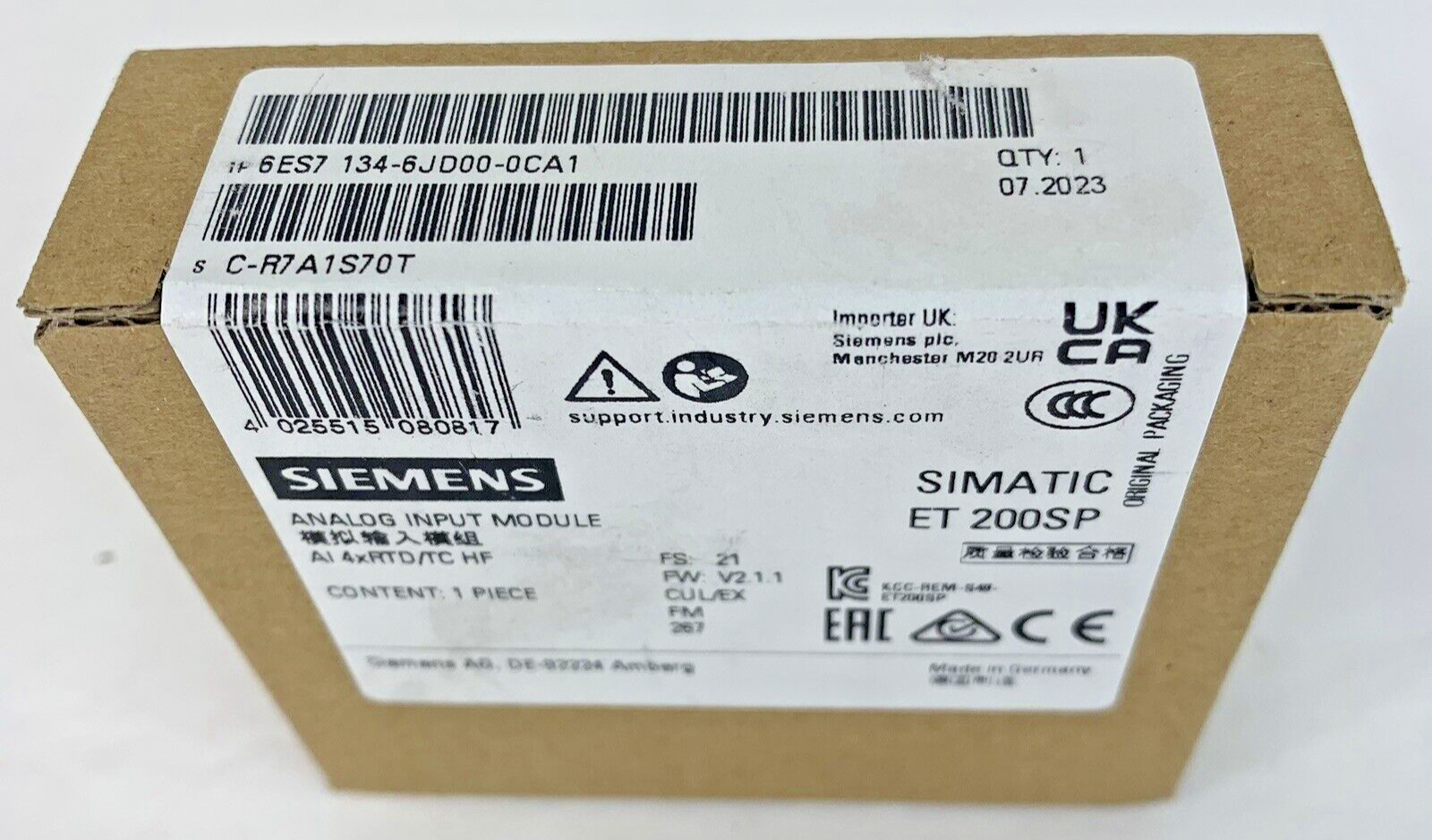 New SIEMENS 6ES7 134-6JD00-0CA1 ET 200SP Analog Input Module 6ES71346JD000CA1