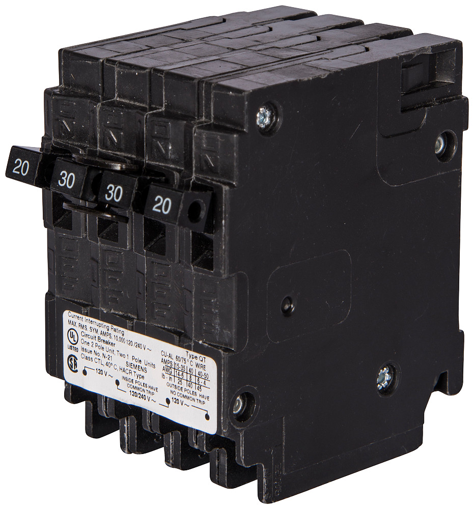Siemens Q21515CT Triplex Circuit Breaker, 15A, 120/240V AC, Plug-In, 10kA