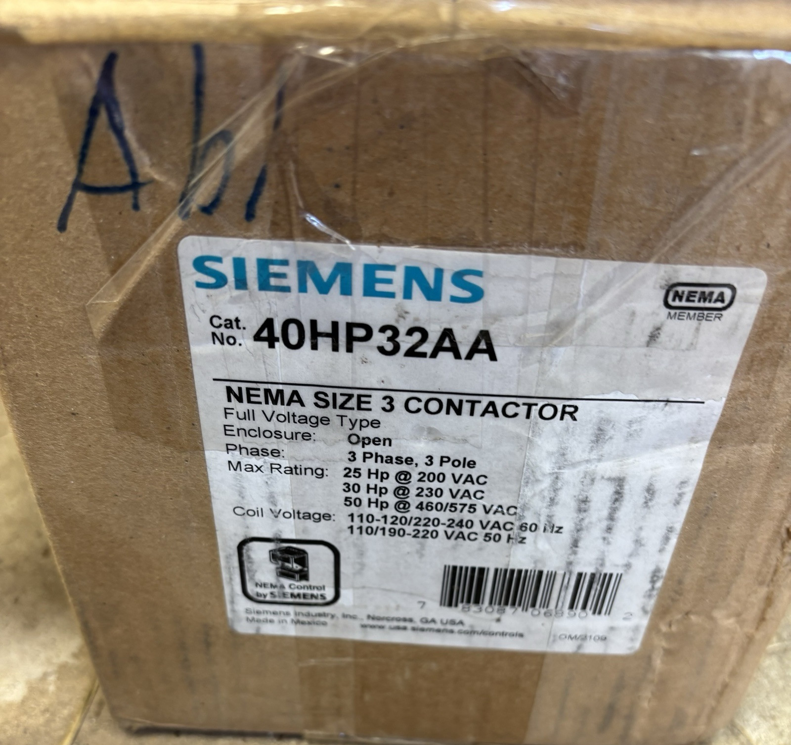 SIEMENS, 40HP32AA, SIZE 3, 120V COIL, 3P, NEW!