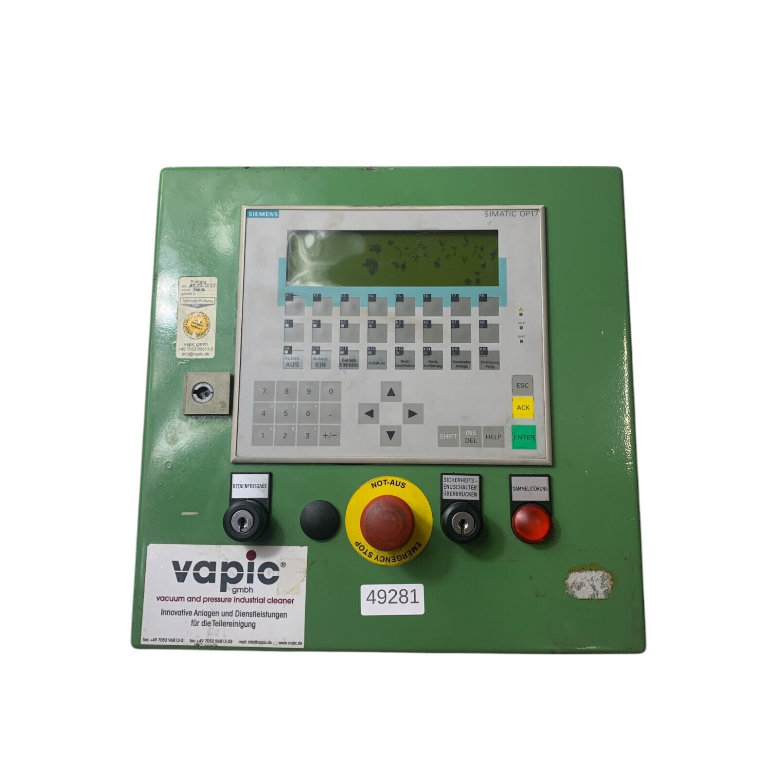 Siemens 6AV3 617-1JC20-0AX1 Control Unit With Operator Panel OP 17-DP