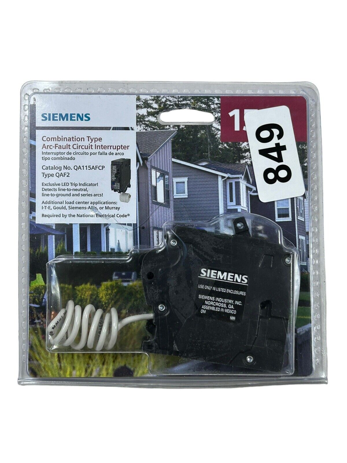 Siemens QA115AFCP Type QAF2 15A 1-Pole Combination Type Arc-Fault Open Box
