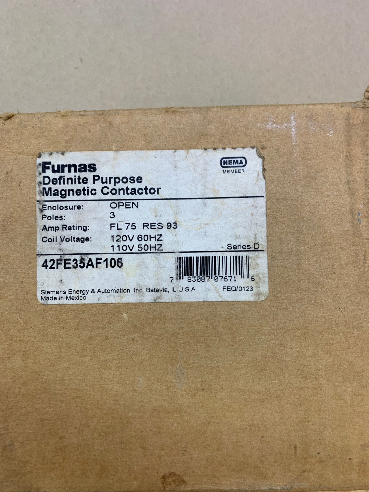 NOS in box OE box Siemens 42FE35AF106 CONTACTOR 75 AMP 3 POLE COIL 110/120V