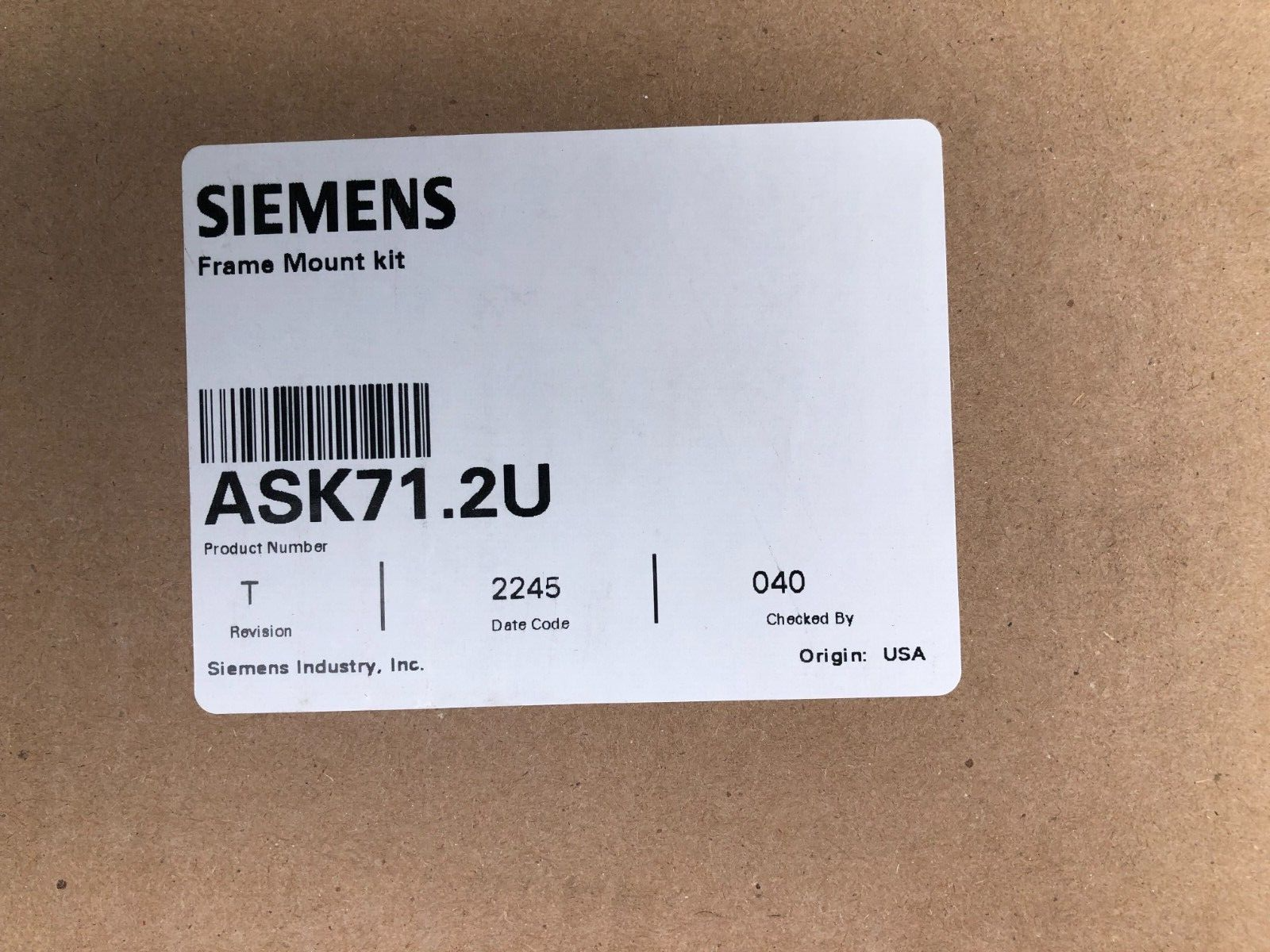 Siemens ASK71.2U Frame Mount Kit NEW IN SEALED BOX