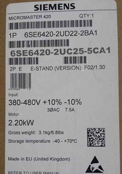 1PCS 6SE6 420-2UC25-5CA1 NEW SIEMENS MICROMASTER 420 5.5kW 200V